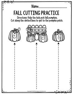 the fall cutting practice sheet with pumpkins and jack - o'- lanternes