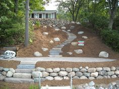 there is a stone path going up the hill