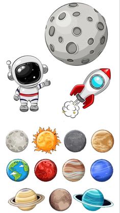 an image of a cartoon spaceman with planets