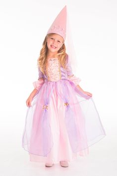 This Pink Princess Cone hat is perfect addition your little one's princess dress up. Ideal for princess parties, dressing up, or playing make-believe! One Size Fits Most Made with quality velvet fused direct to a soft sturdy inner foam core and a soft elastic that rests under the chin Rim lined with a heat seal crown and adorned with a matching jewel Long cascading organza scarf flows from the tip of hat Designed to coordinate with many styles of our dress ups ⚠️WARNING: CHOKING HAZARD 》 ⚠️WARNI Princess Cone Hat, Kids Writing Activities, Cone Hats, Hats For Girls, Cone Hat, Princess Wands, Fairytale Princess, Memory Match Game, Princess Sleeves