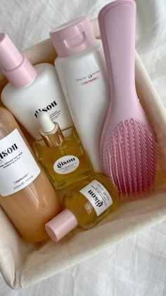 Hair Stuff Aesthetic, Hair Products Astethic, Aesthetic Hair Products, Body Care Products Aesthetic, Coquette Hair Products, Hair Care Products Aesthetic, Aesthetic Haircare Products, Pink Hair Care, Aesthetic Shampoo And Conditioner