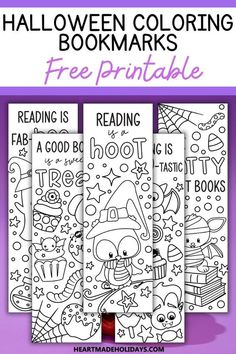 halloween coloring bookmarks with free printables for kids to color and use on the page