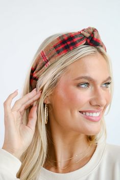 The Precious Energy Plaid Knotted Headband will become a beloved accessory that you'll reach for again and again! This adorable headband is designed with a soft knit material in a plaid print with a knot detail on the top. Whether you wear it with your favorite little black dress or a classic ribbed bodysuit with denim, either way you're bound to look darling! Available in 2 colors. Soft Knit Material Plaid Print Knot Detail One Size | Width 5" Knotted Headband, Cute Headbands, Ribbed Bodysuit, Knot Headband, Plaid Print, Knitting Materials, Soft Knits, Knot, That Look