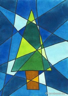 a painting of a christmas tree with blue and green colors