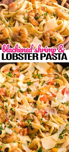 this is an image of pasta with shrimp and lobster