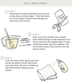 instructions for how to make homemade diy linen spray