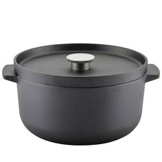 a black pot with a lid on a white background