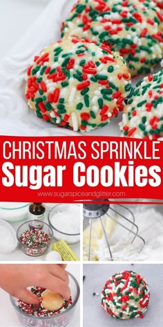 christmas sprinkle sugar cookies on a white plate