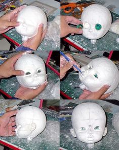 the process of making a doll head is shown