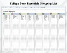 College Dorm Essentials Shopping List - Shopping Checklist, Grocery Check List, Google Sheet Template ----------------------------------------------------------- Get your dorm room essentials in order with our checklist template! Keep track of everything you need using Google Sheets. Stay organized and stress-free with this essential tool. No more last-minute trips to the store or forgotten items (like those pesky shower shoes). Check off the items as you purchase them.   THIS IS A DIGITAL PRODU Moving List, Shopping Checklist, College Dorm Room Essentials, College Dorm Essentials, Shower Shoes, Dorm Essentials, Checklist Template, Dorm Room Essentials, Google Sheets