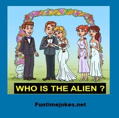 an image of a man and woman standing in front of a wedding arch with the words who is the alien?