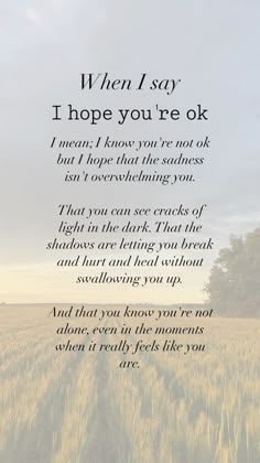 an image of a field with the words, when i say i hope you're ok