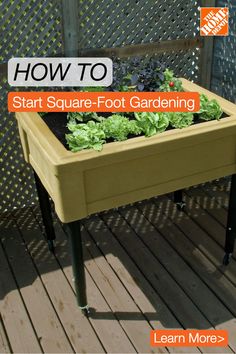 a small garden box with lettuce growing in it and the words how to start square - foot gardening