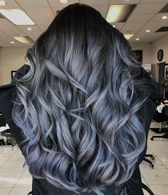 Charcoal Hair, Blue Grey Hair, Gray Hair Cuts, Silver Grey Hair, Hair Color Blue, Ombre Hair Color, Grey Hair Color, Hair Color Balayage