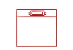 a drawing of a red envelope with a stamp on the bottom and a white background