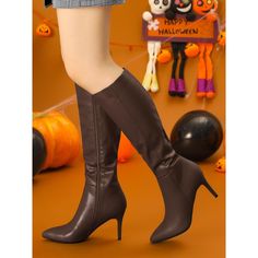 These women's stiletto-heel knee-high boots feature a pointy toe, high heels, and a soft faux leather upper that is versatile and comfortable. They are finished with a cushioned insole, soft interior lining, and a side zipper closure for easy on and off. Add a touch of style to your daily outfits to keep your legs looking long and attractive and keep you warm this season. Knee High Boots Brown, Knee High Boots Black, Heel Knee High Boots, Womens Stilettos, Closed Toe Shoes, Rubber Boot, Faux Leather Heels, Buckle Boots, Womens Knee High Boots