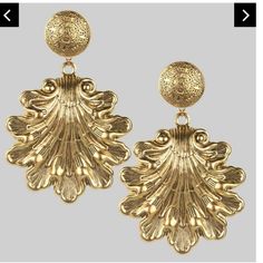 This Is An 18 Karat Gold Plated Earrings Huge Gold Earrings, Mythological Gods, Floral Umbrellas, Sparkly Dresses, Gold Statement Earrings, Pierced Jewelry, Clam Shell, Super Star, Fantasy Jewelry