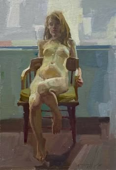 a painting of a naked woman sitting in a chair