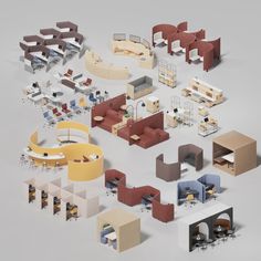 an assortment of office furniture arranged in the shape of a heart