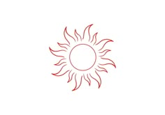 the sun is drawn in red on a white background