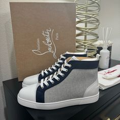 Brand New Louboutin Shoes, Navy Color, Christian Louboutin Shoes, Mens Shoes Sneakers, High Top, High Tops, Christian Louboutin, Fashion Shoes, Men's Shoes