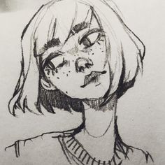 a pencil drawing of a girl with short hair and eyes closed, looking to the side