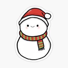 a snowman wearing a santa claus hat and scarf sticker on a white background