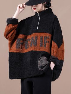 Features Item Code: 4759653449790 Material: 100%Polyester Collar: Turtleneck Pattern: Letter Highlight: Color Stitching,Zipper,Print Season: Autumn,Winter Care At 40 or 60 degrees . Wash it with the colored laundry, add a colored detergent. Hand wash or machine wash. Plus Size Summer Casual, Denim Sweatshirt, Zipper Sweatshirt, Knit Sweater Coat, Color Block Sweatshirt, Linen Tshirts, Sweatshirt Zipper, Winter Color, November 9