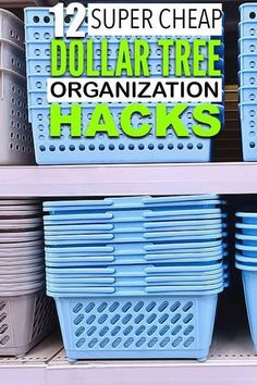 two super cheap dollar tree organization hacks are on display in a store with plastic baskets