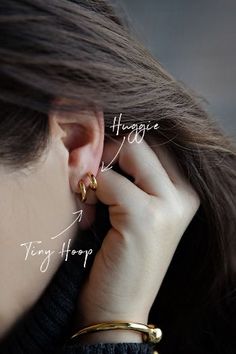 OUR NEW HUGGIES: HANDMADE IN SOLID STERLING SILVER AND GOLD PLATE Our mini hoops will look great worn solo or teamed with your existing ear candy. Of course, you could always team them with other styles in our current collection! Click the link to shop our earring collection! Earring Collection, Classic Gold, Chunky Necklace, Simple Jewelry