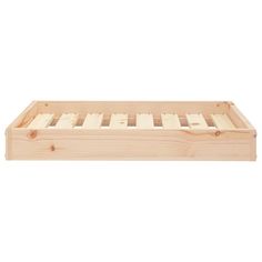 a wooden bed frame with no mattress on it