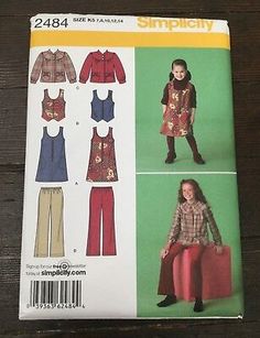 Simplicity 2484 Girls Jumper Vest Jacket Cropped Pants Size 7-14 Uncut New  | eBay Disneyworld Epcot, Girls Jumpers, Fashion Crafts, Simplicity Sewing, Simplicity Sewing Patterns, Simplicity Patterns, Girls Wardrobe, Kids Branding, Girl Pattern