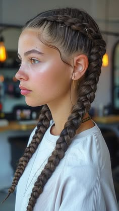 Braid Simple Hairstyles, Two Braids Hairstyles For Short Hair, French Braid For Curly Hair, Hair Styles For Schools, Simple Wedding Hairstyles Braids, Hair Styles 2 Braids, Put Back Hairstyles, Braids Into A Ponytail Hairstyles, Braided Hairstyles Brunette