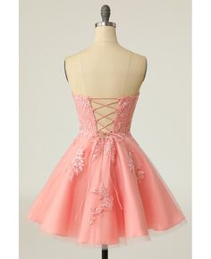 Get 10% off now! Buy beautiful appliques pink strapless short homecoming dress at wholesale price online. Free shipping and pro custom service since 2009. Short Strapless Prom Dresses, Sweep Train Prom Dress, Pink Spaghetti, Wedding Dress Prices, Mini Homecoming Dresses, Tulle Homecoming Dress, Prom Dresses With Pockets, Formal Wear Dresses, Short Party Dress