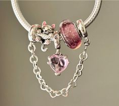 Pink glow, kitty and heart charm💕 #pandora #pink #heart #kitty Pandora Bracelet Ideas Pink, Pink Heart Charm Bracelet As Gift, Pink Pandora Charm Bracelet, Pink Pandora Charms, Pink Pandora Bracelet, Cute Pink Pandora Charms, Pink Pandora Charm, Pandora Pink Charms, Pink Heart Charm Bracelet