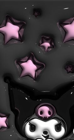 a black background with pink stars and a white teddy bear in the bottom right corner