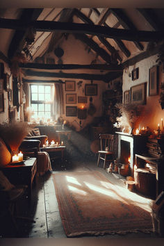 a living room filled with furniture and lit candles