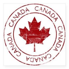 a stamp with the words canada and a maple leaf in red ink on white paper