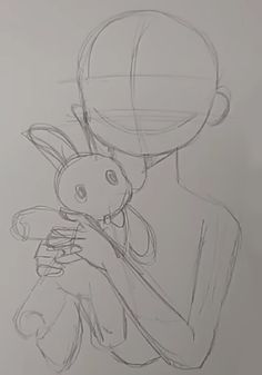 a drawing of a person holding a stuffed animal in their arms and looking at the camera