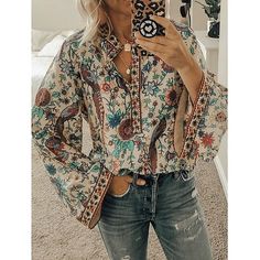 Season:Fall,Spring; Fabric:Polyester; Sleeve Length:Long Sleeve; Gender:Women's; Theme:Boho; Style:Streetwear,Boho,Ethnic,Casual,Vintage; Elasticity:Inelastic; Tops Type:Blouse,Shirt,Boho Shirt; Occasion:Holiday,Daily,Weekend; Details:Without Lining; Top Length:Regular Tops; Fit Type:Regular Fit; Pattern:Graphic,Floral; Design:Buttons,Print; Neckline:Round Neck; Front page:FF; Production mode:External procurement; Bust:; Length:; Shoulder Width:; Sleeve:; Fit US Size:null; Fit UK Size:null; Fit Elegant Work Wear, Floral Print Chiffon Blouse, Look Hippie Chic, Flower Print Blouse, Chic Shirts, Floral Print Chiffon, Dress Shirts For Women, Floral Print Blouses, Loose Tops