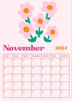 a calendar with flowers on it for november