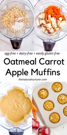 an image of oatmeal carrot apple muffins with text overlay