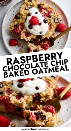 raspberry chocolate chip baked oatmeal on a plate