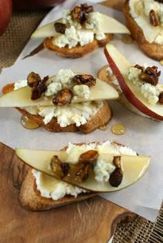 apple slices with goat cheese and walnuts on bread