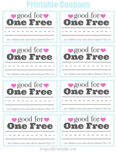 free printable coup cards for valentine's day with hearts and the words, good for