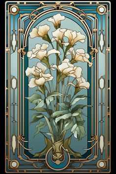 a stained glass window with flowers in it