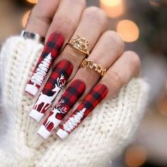 Nagellack Trends, Plaid Nails, Blue Nail, Coffin Nails Long, Winter Nail Art, Nail Swag