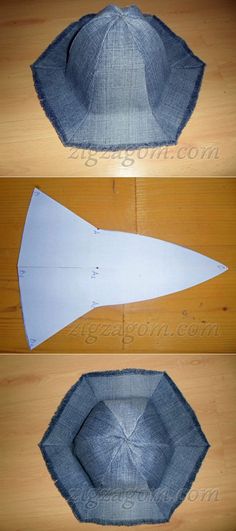 three pictures showing how to make an origami hat