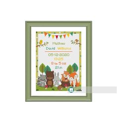 Cross stitch baby boy birth sampler, birth announcement, woodland animals, safari animals, DIY customizable pattern** instant download Animals Safari, Birth Announcement Boy, Funny Cross Stitch Patterns, Pola Amigurumi, Types Of Stitches