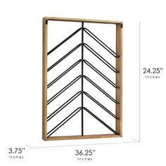 a wooden frame with an arrow design on the side and measurements for each piece in it